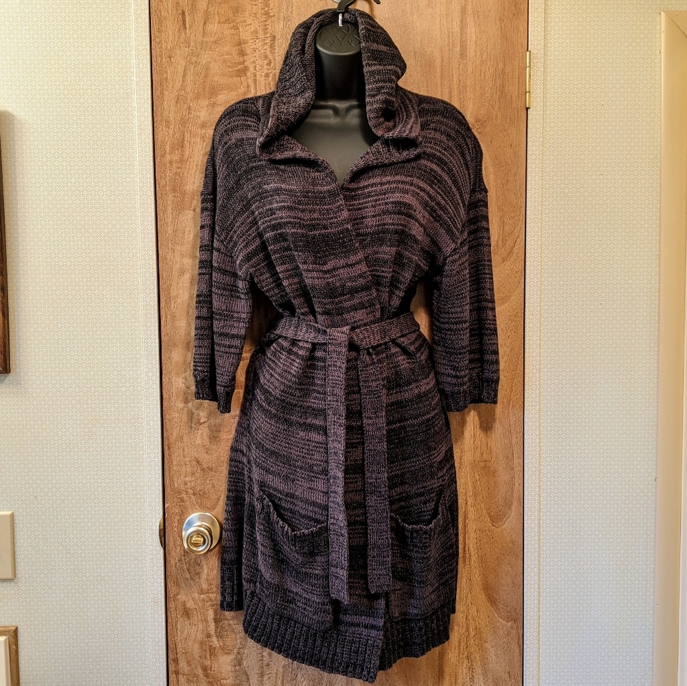 *Host Pick* NY & Co Gray Striated Coatigan with Hood and Sash, Small